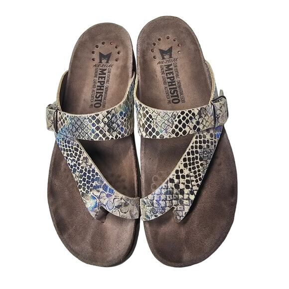 Mephisto Helen Platinum Boa Snake Print Sandals Size EU 38 | US 8 - Picture 1 of 7